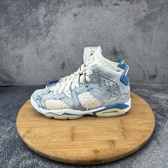 Nike Air Jordan 6 Retro Shoes Youth Size 4Y Washed Denim Patchwork DM9045-100 - Picture 3 of 10